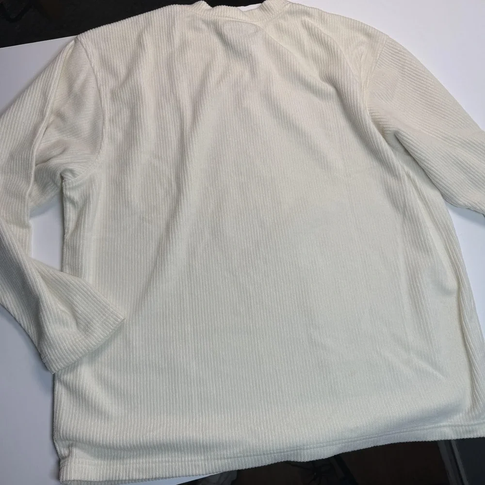 VINTAGE Structure Sweater Mens XL Ivory V-Neck Ribbed Corduroy Look Fleece 90s